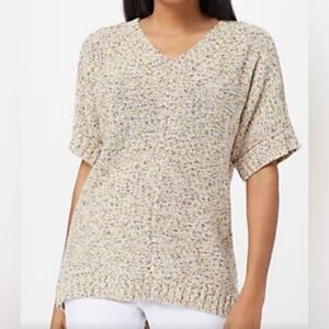 Naturals D&Co tan short sleeved hi-low sweater in neutral multi Size L